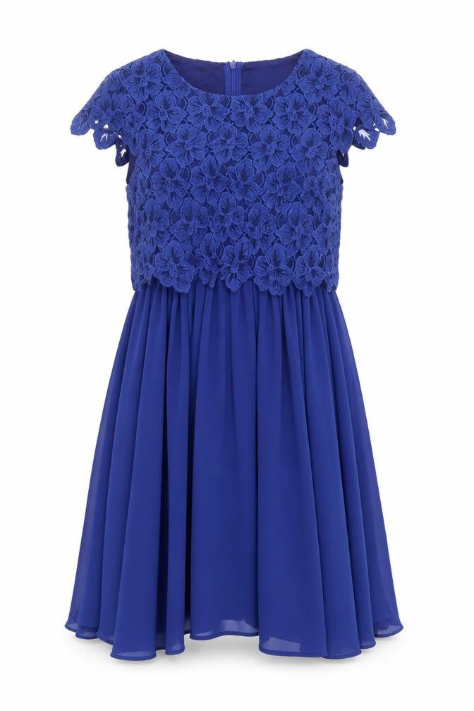 Angeleye Women Blue Floral Lace A-Line Short Dress Size 10