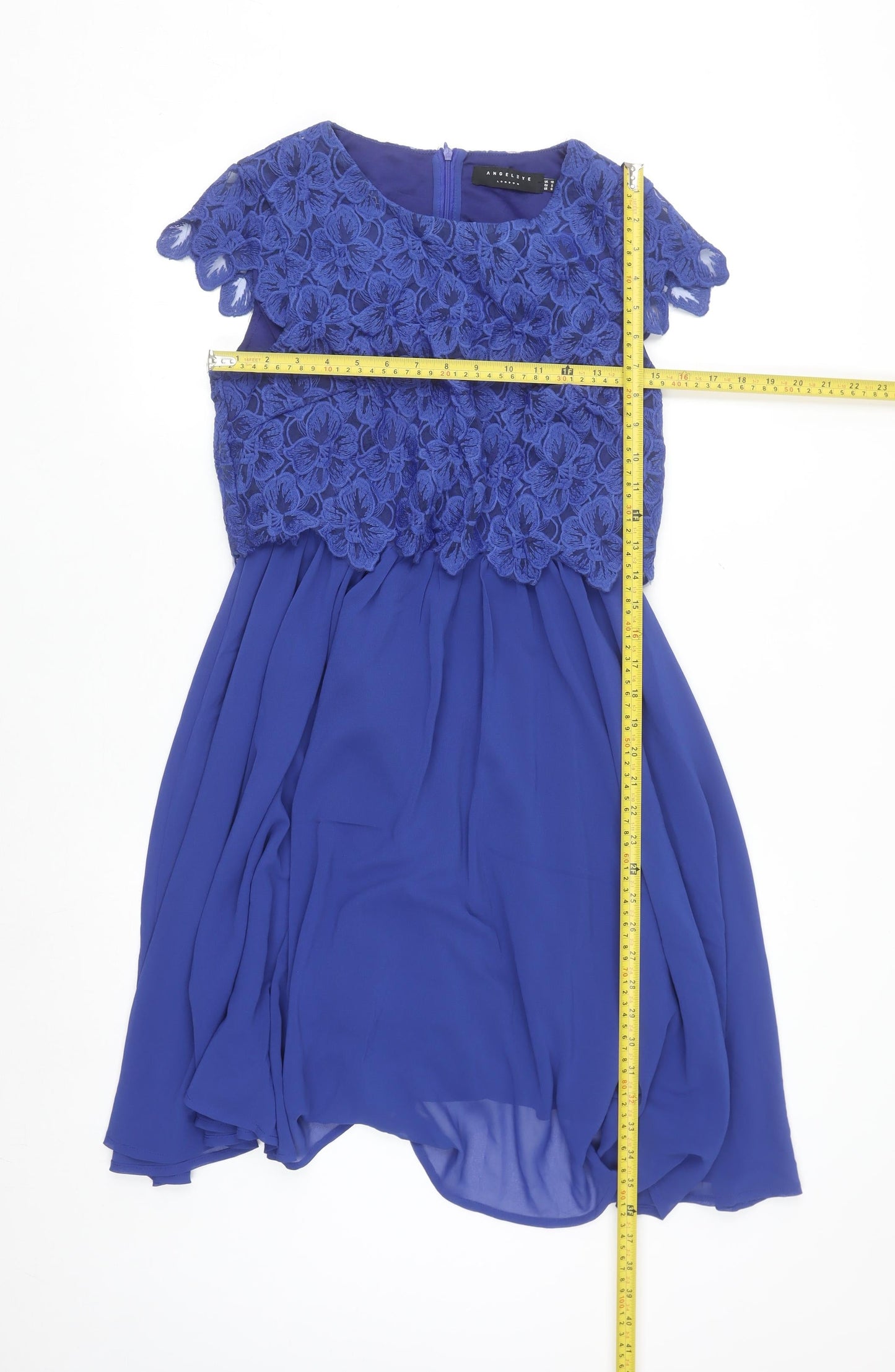 Angeleye Women Blue Floral Lace A-Line Short Dress Size 10