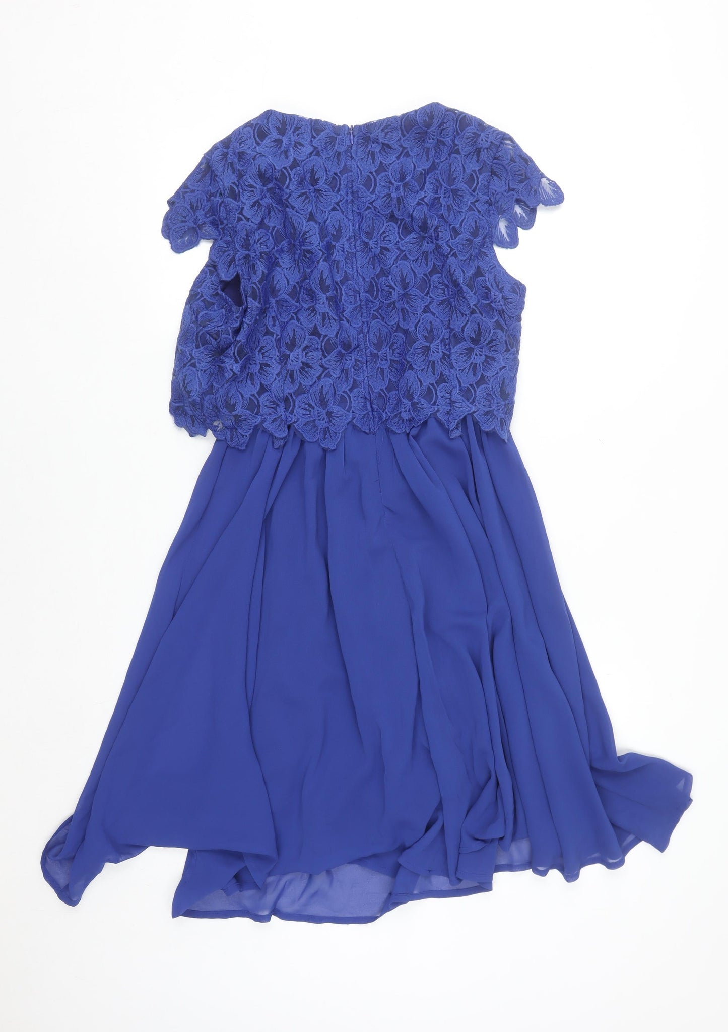 Angeleye Women Blue Floral Lace A-Line Short Dress Size 10