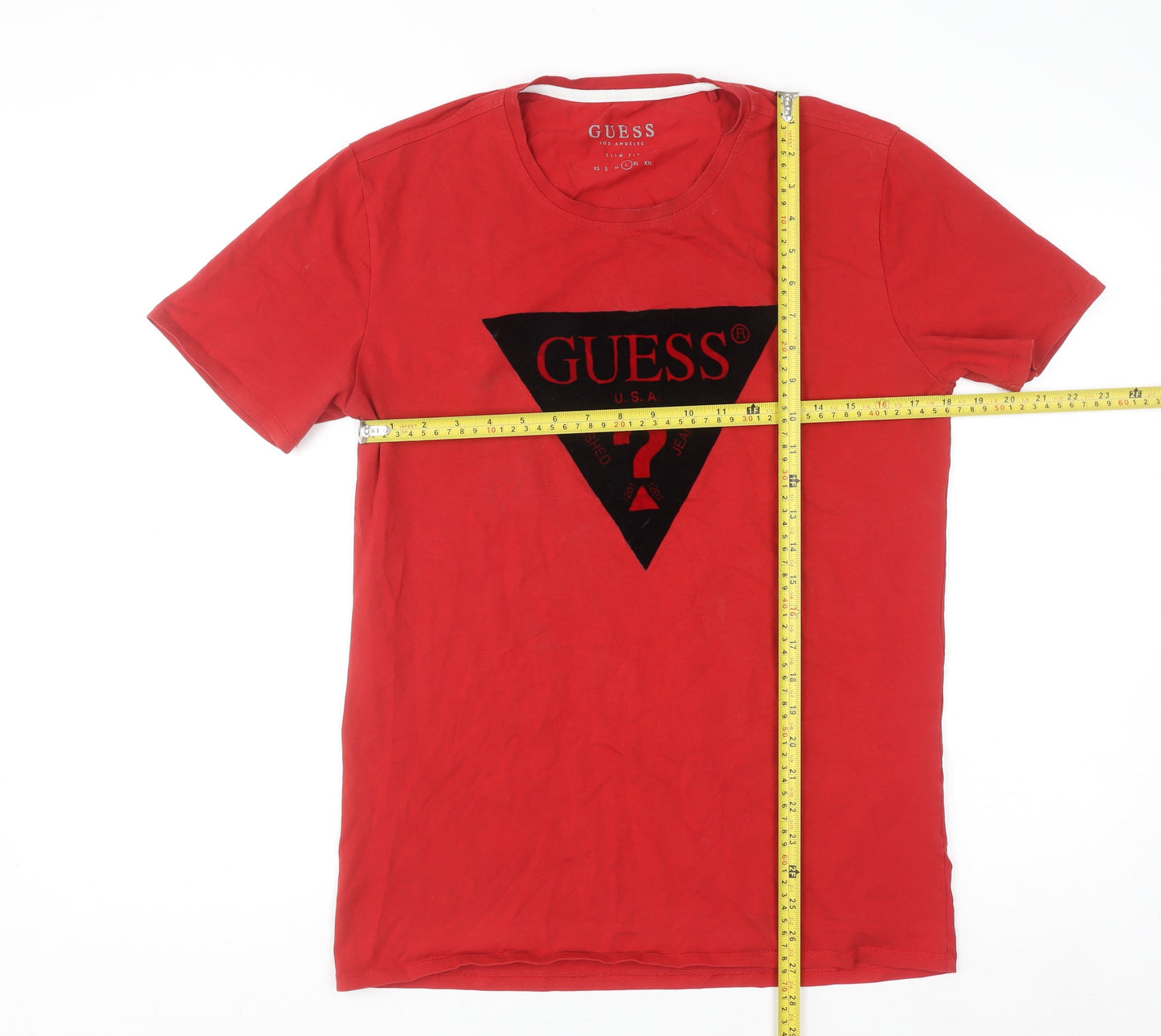 Guess Men's Red Logo Slim Fit Crew Neck T-Shirt Size L