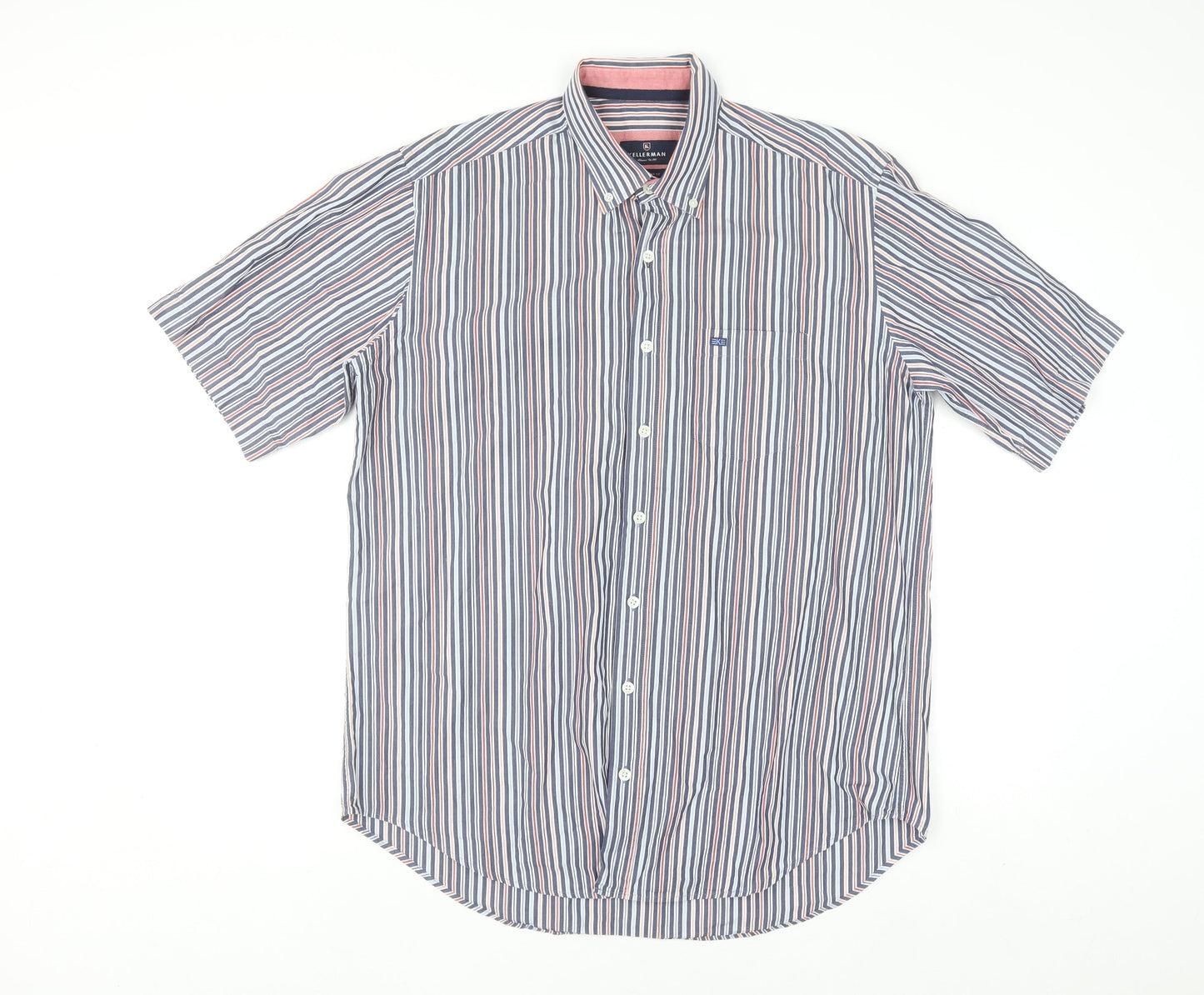 Kellerman Men's Multicoloured Striped Short Sleeve Button-Up Shirt L