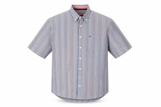 Kellerman Men's Multicoloured Striped Short Sleeve Button-Up Shirt L
