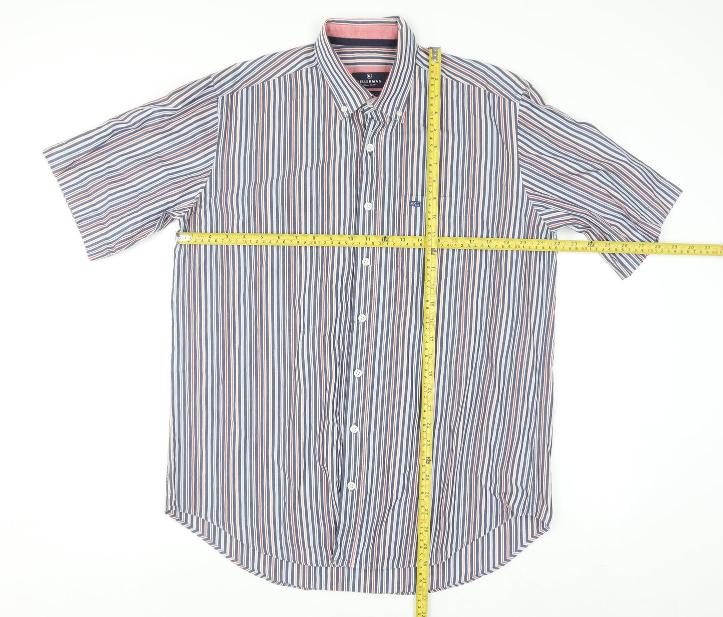 Kellerman Men's Multicoloured Striped Short Sleeve Button-Up Shirt L