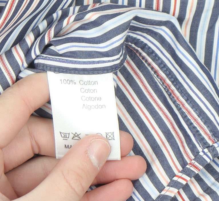 Kellerman Men's Multicoloured Striped Short Sleeve Button-Up Shirt L