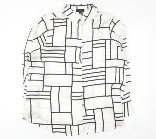 Haver London Women's Ivory Geometric Long Sleeve Button-Up Blouse Size L
