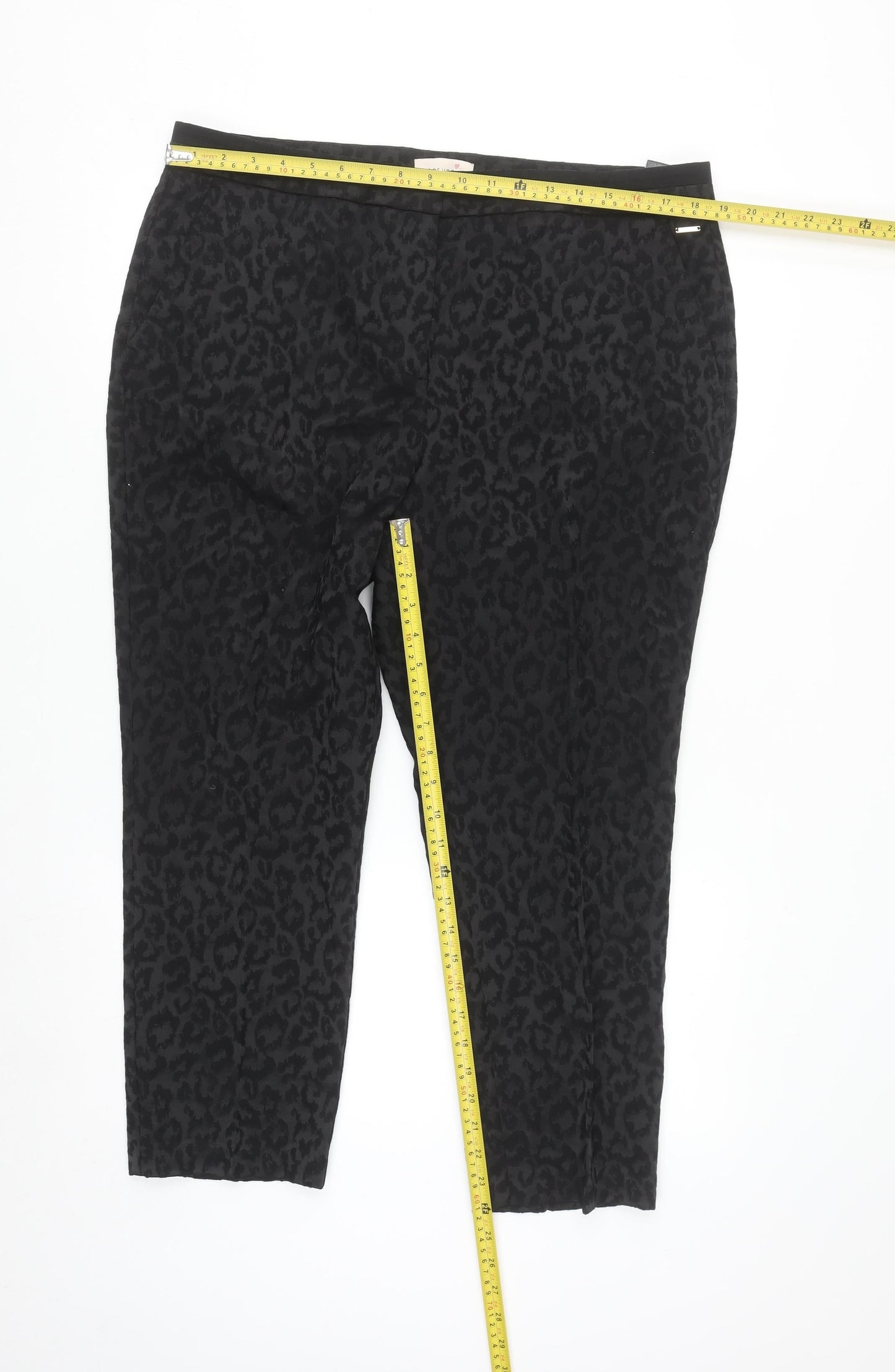 Marks and Spencer Women’s Black Animal Print Cotton Blend Trousers UK 18 Short