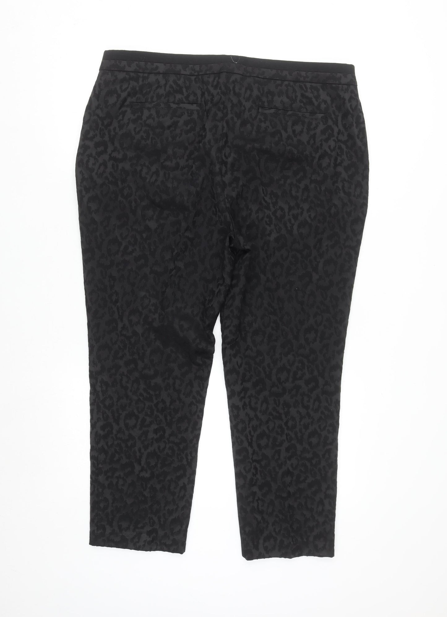 Marks and Spencer Women’s Black Animal Print Cotton Blend Trousers UK 18 Short