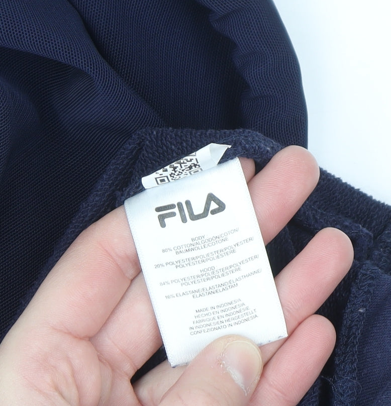 Fila Women's Navy Cropped Hoodie Size M Cotton Blend Logo Pullover