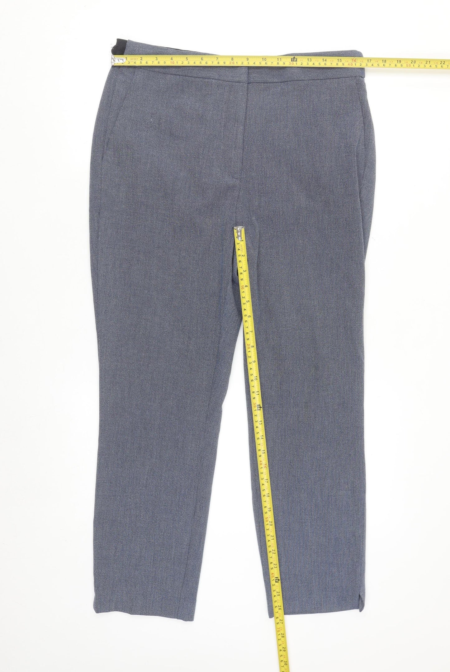 Zara Women Blue Slim Fit Cropped Tapered Trousers Size XL