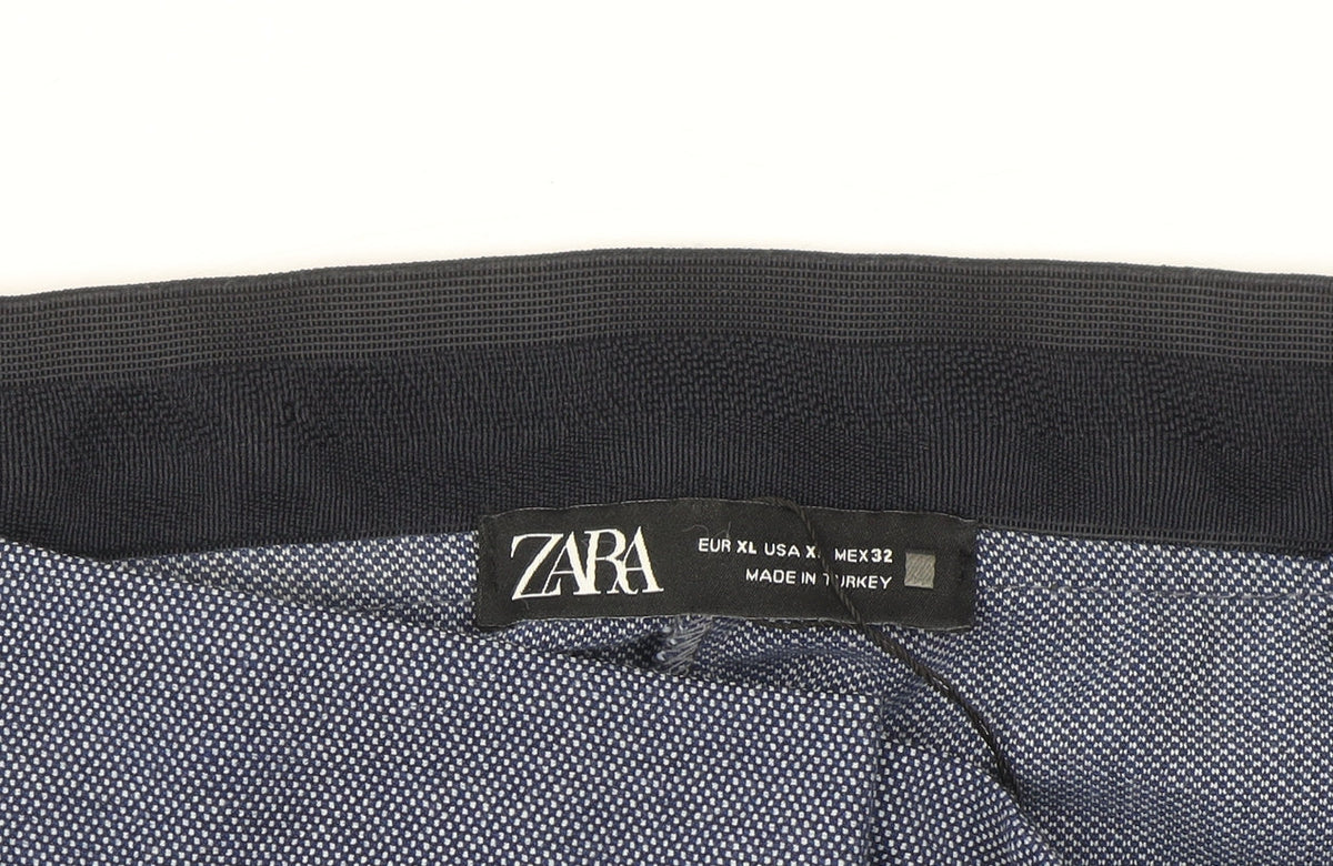 Zara Women Blue Slim Fit Cropped Tapered Trousers Size XL