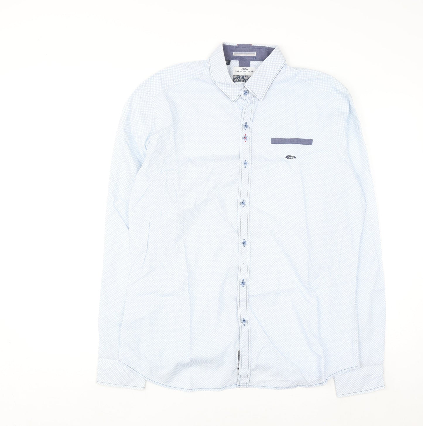 Dario Beltran Men's Blue Slim Fit Long Sleeve Cotton Shirt L 42in