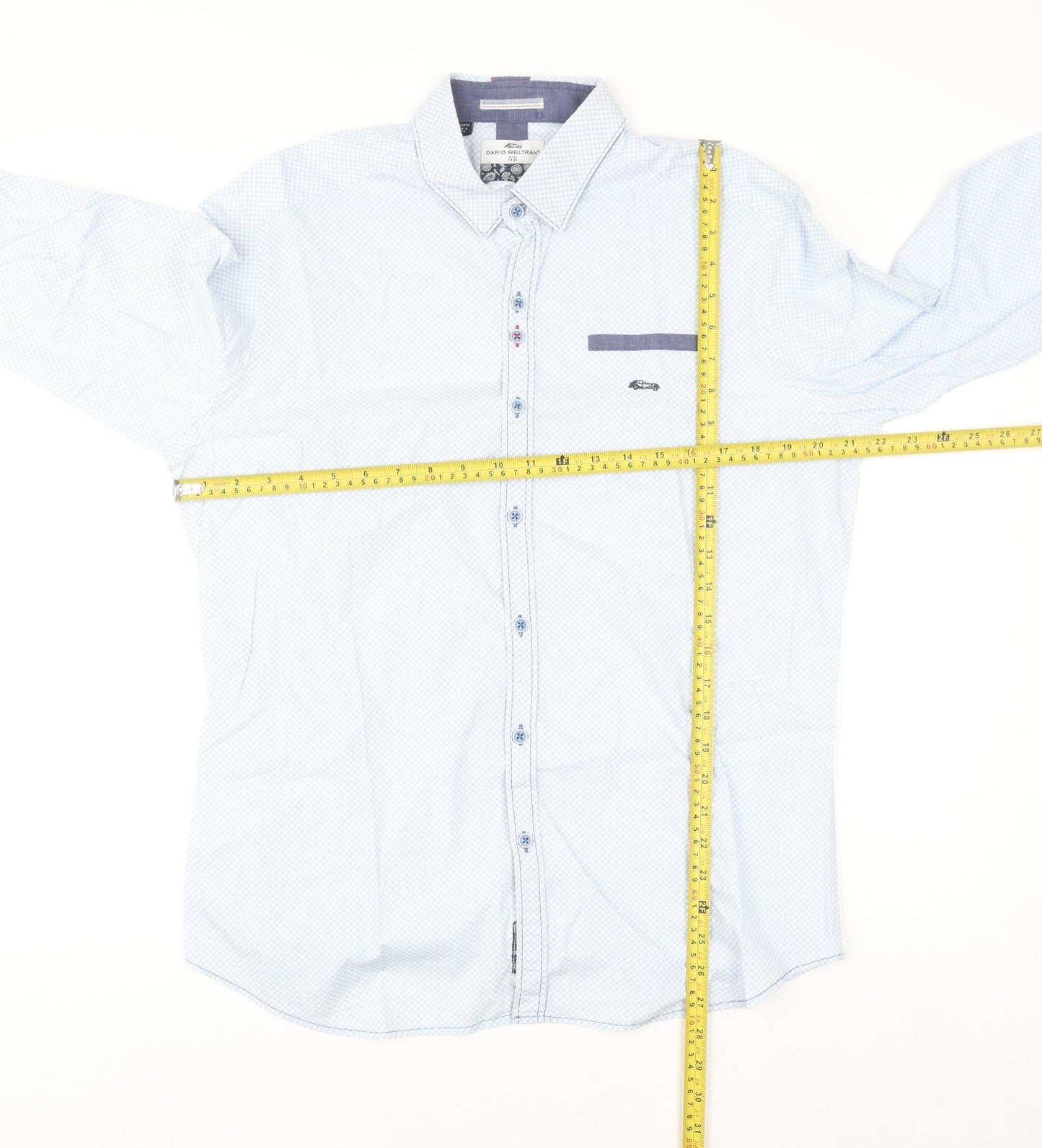 Dario Beltran Men's Blue Slim Fit Long Sleeve Cotton Shirt L 42in