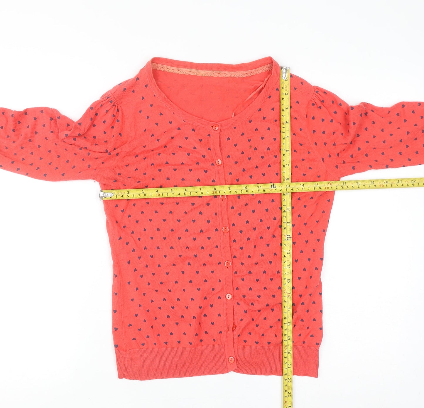 St. Bernard Women’s Coral Heart Print V-Neck Button Cardigan Size 12