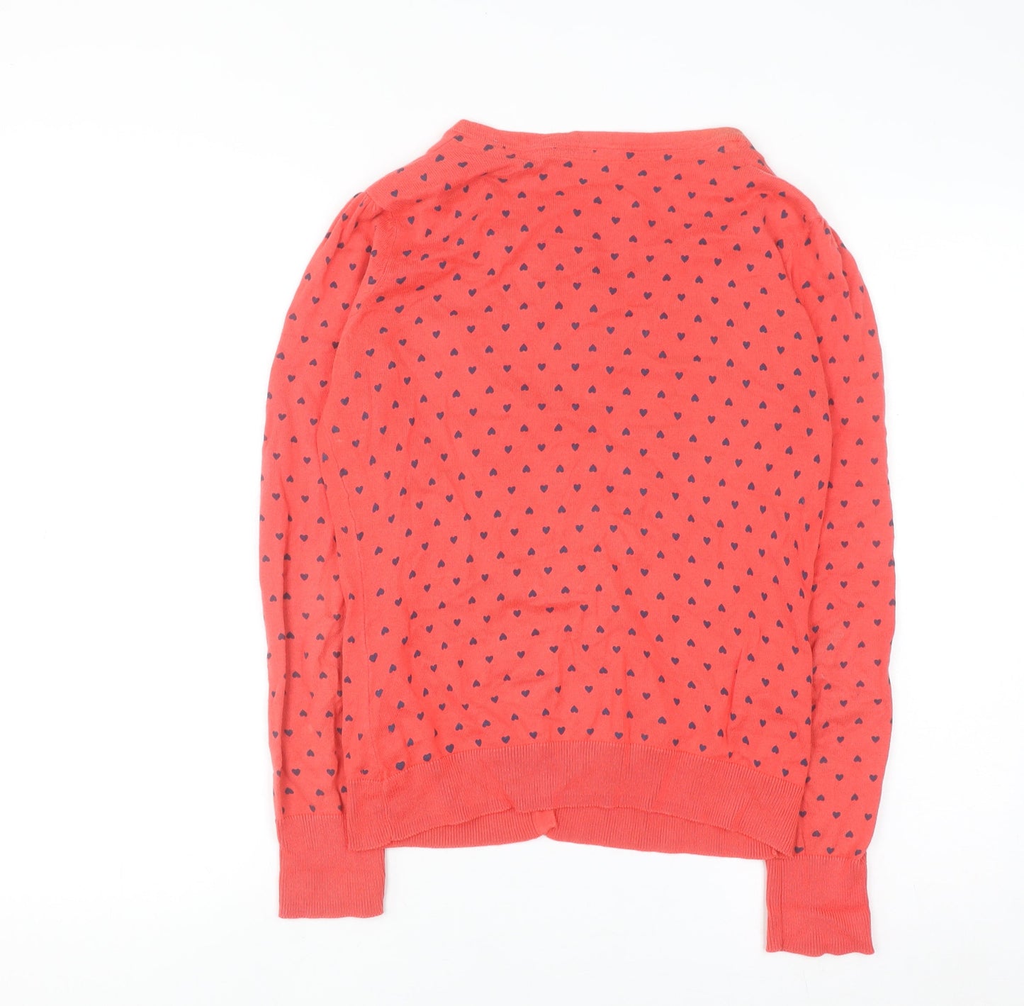 St. Bernard Women’s Coral Heart Print V-Neck Button Cardigan Size 12