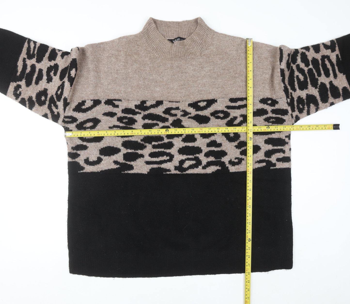 Yours Women Beige Black Animal Print Mock Neck Long Sleeve Jumper Size 18-20