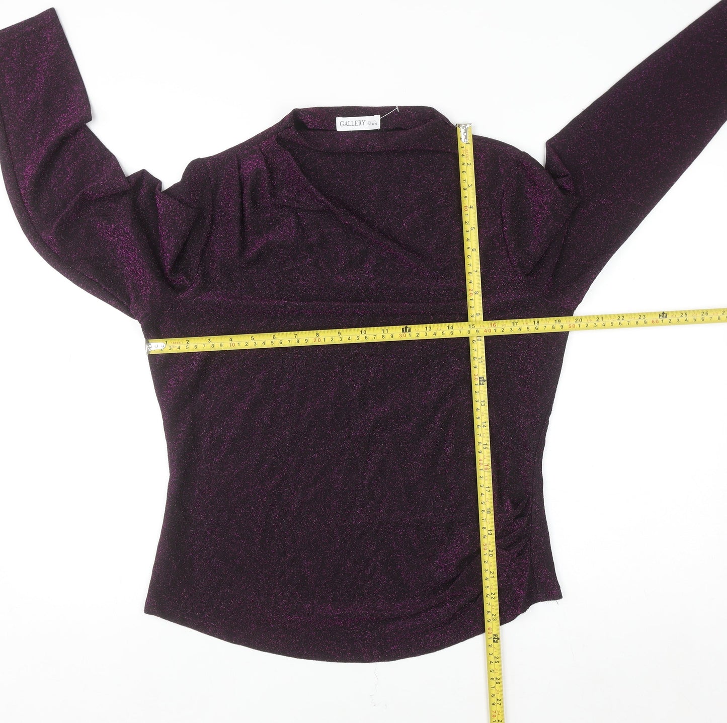 Gallery Women Purple Glitter Wrap Blouse Long Sleeve Size M