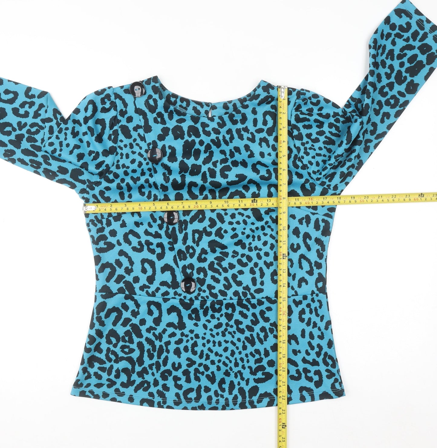 Savida Women's Blue Leopard Print Long Sleeve Blouse XS