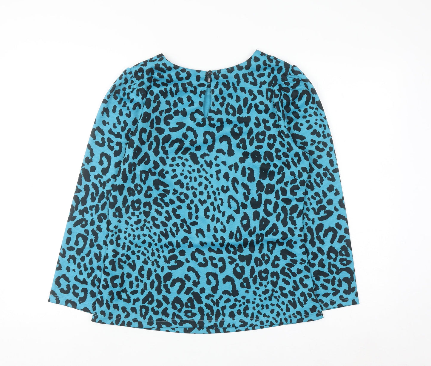 Savida Women's Blue Leopard Print Long Sleeve Blouse XS