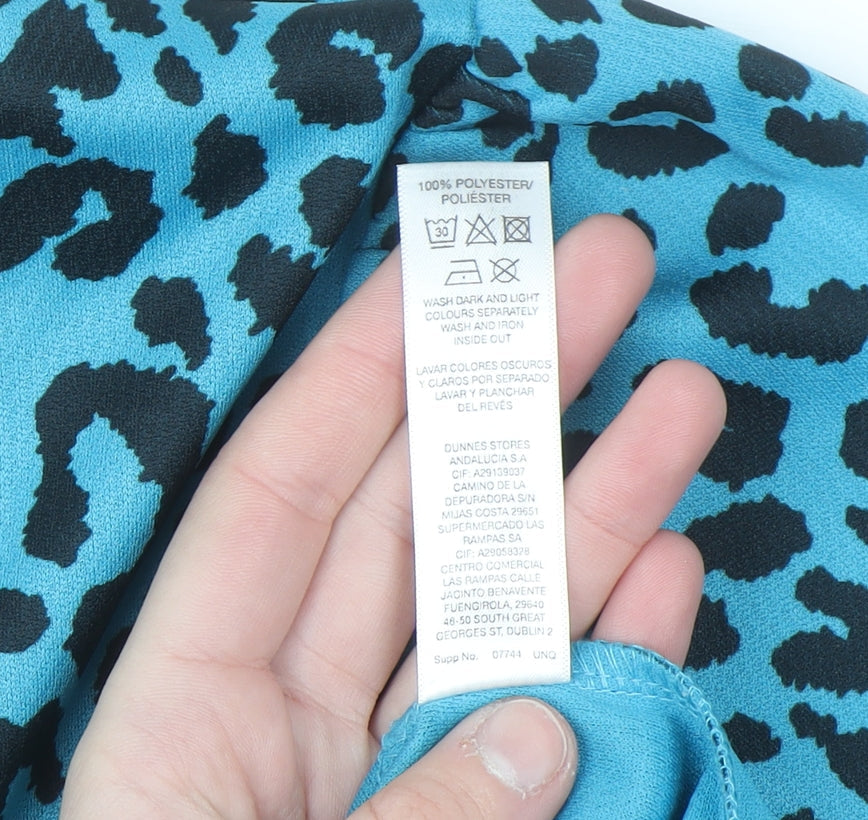 Savida Women's Blue Leopard Print Long Sleeve Blouse XS