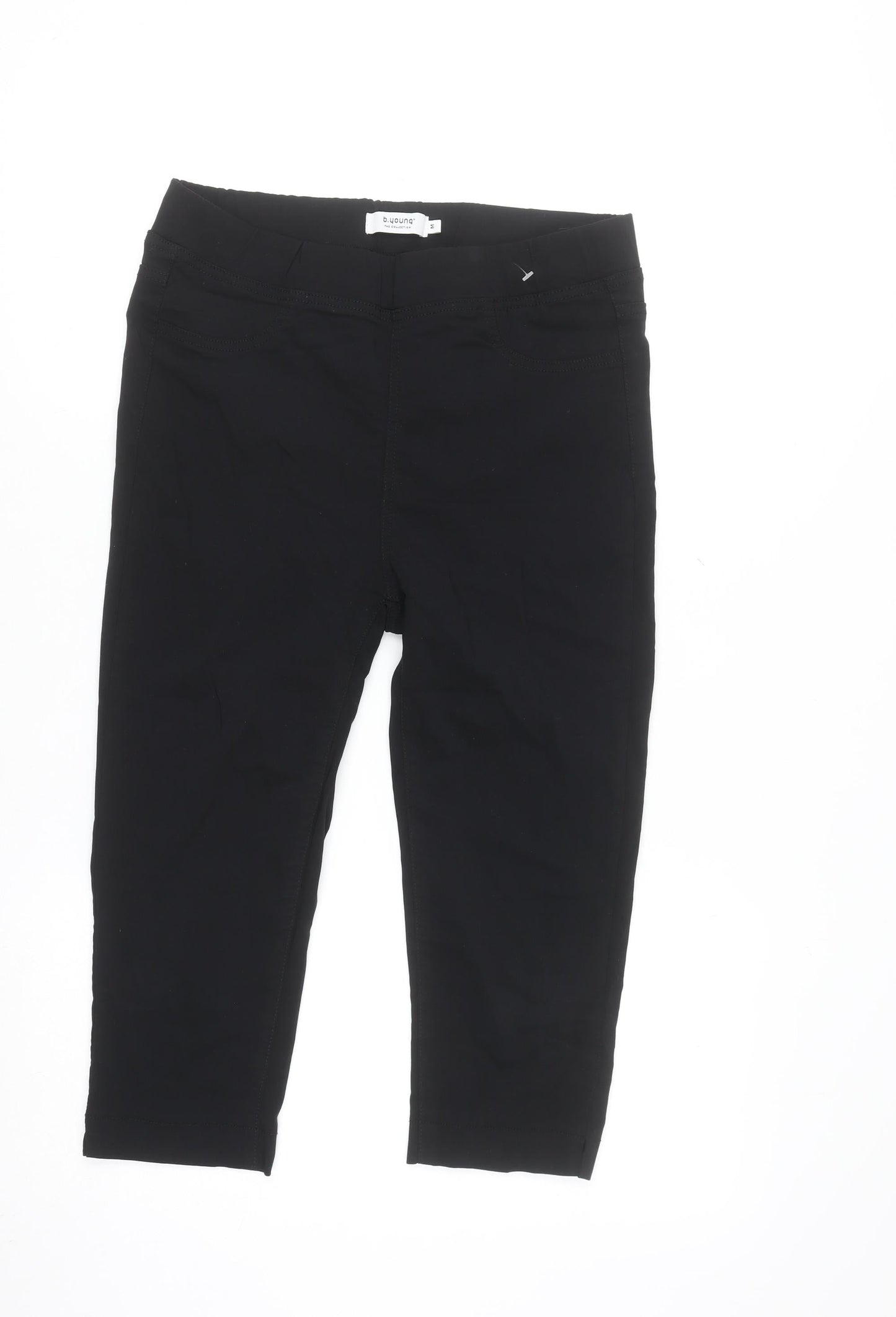 b.young Women's Black Capri Stretch Trousers M Slim Fit