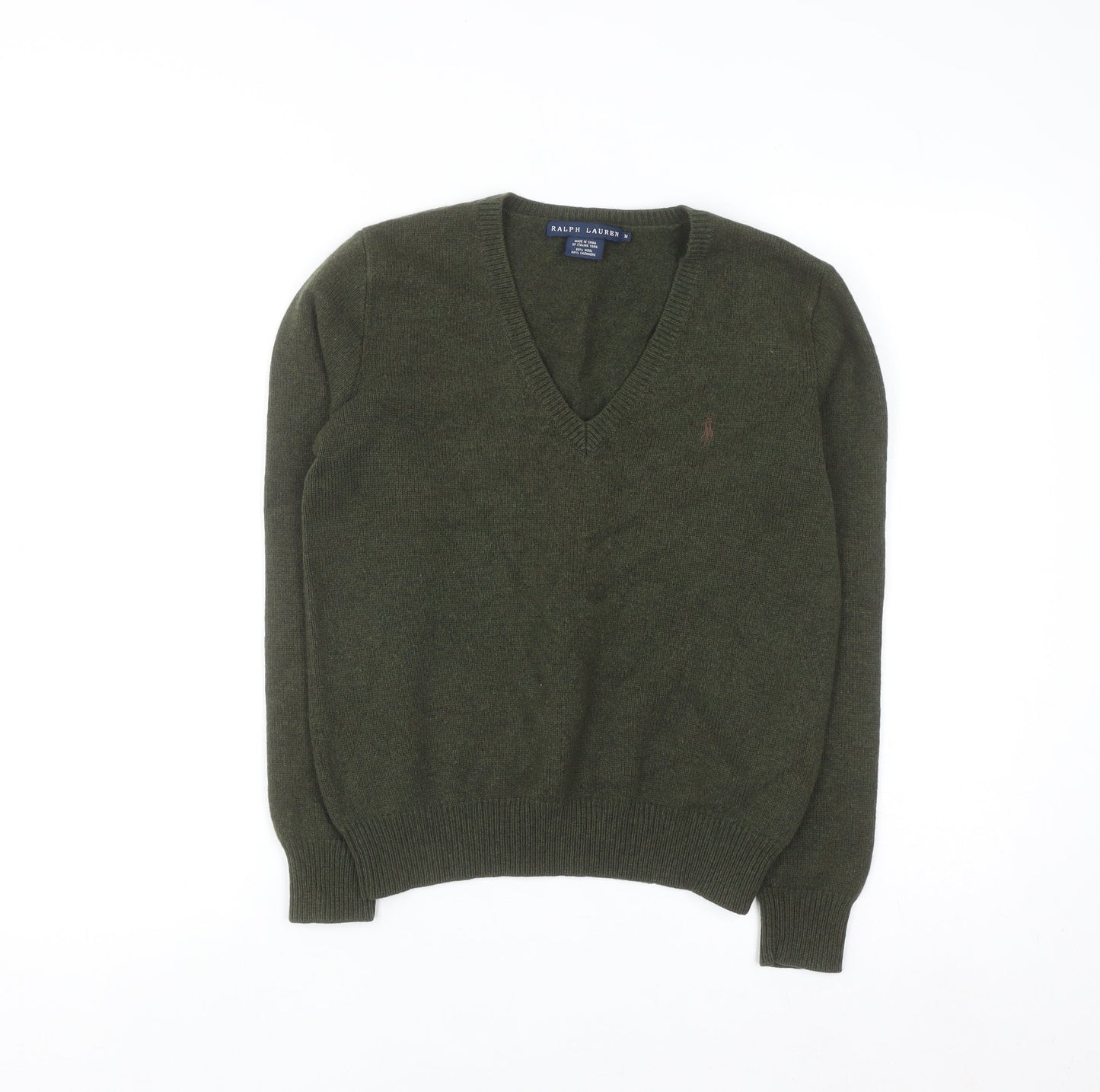 Ralph Lauren Men’s Green Wool Cashmere V-Neck Jumper M