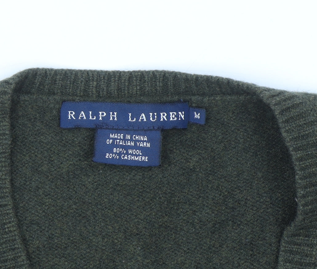 Ralph Lauren Men’s Green Wool Cashmere V-Neck Jumper M