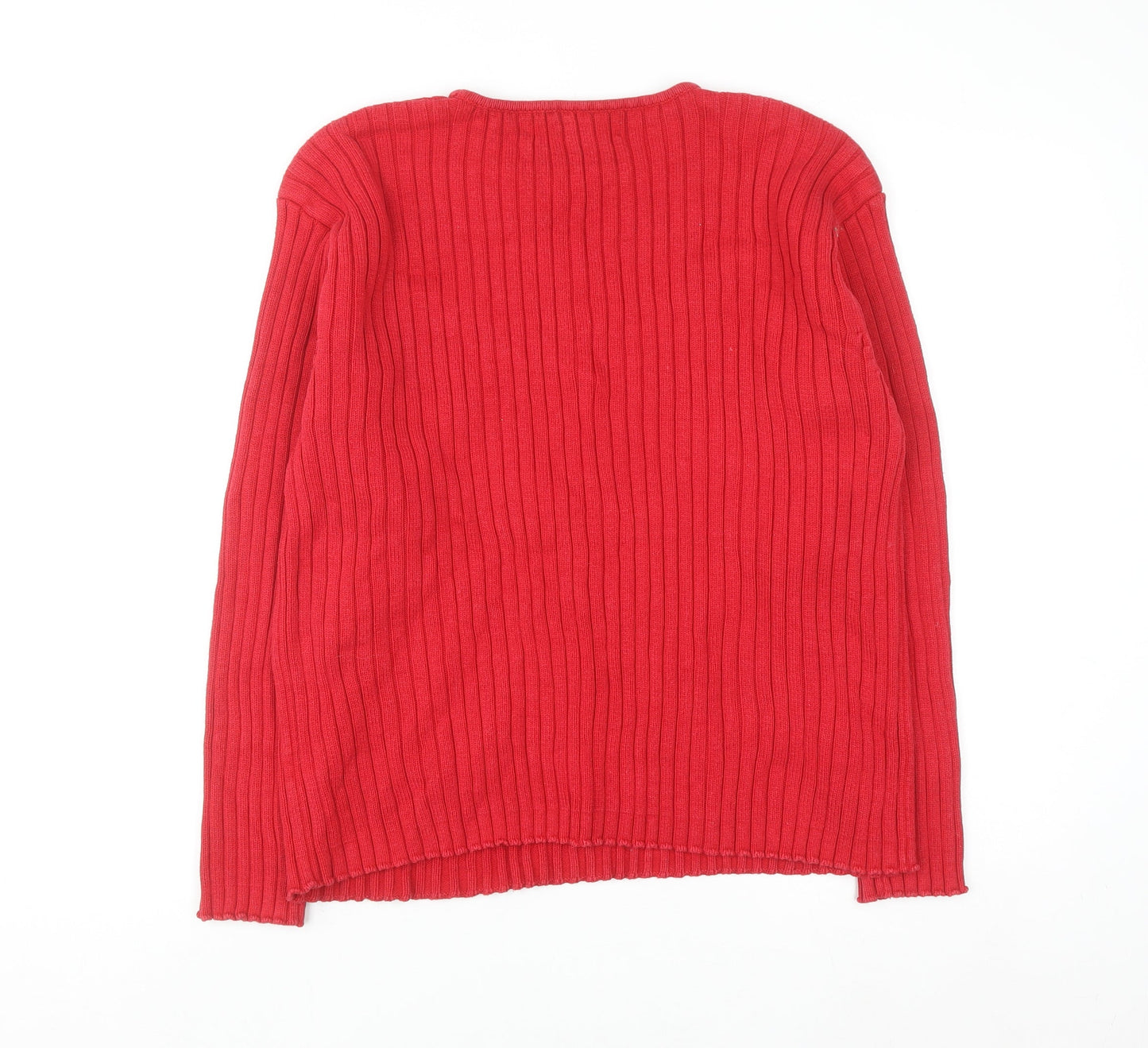 Lady Laura Womens Red Cotton Rib Knit Crew Neck Jumper Size 12