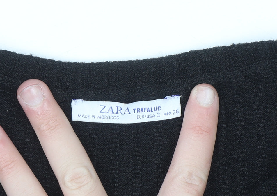 Zara Women Black Long Sleeve Skater Dress Size S