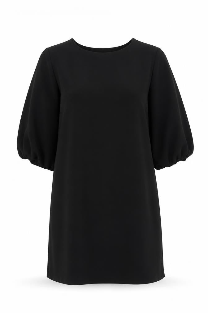 Mango Women Black L Shift Puff Sleeve Short Dress