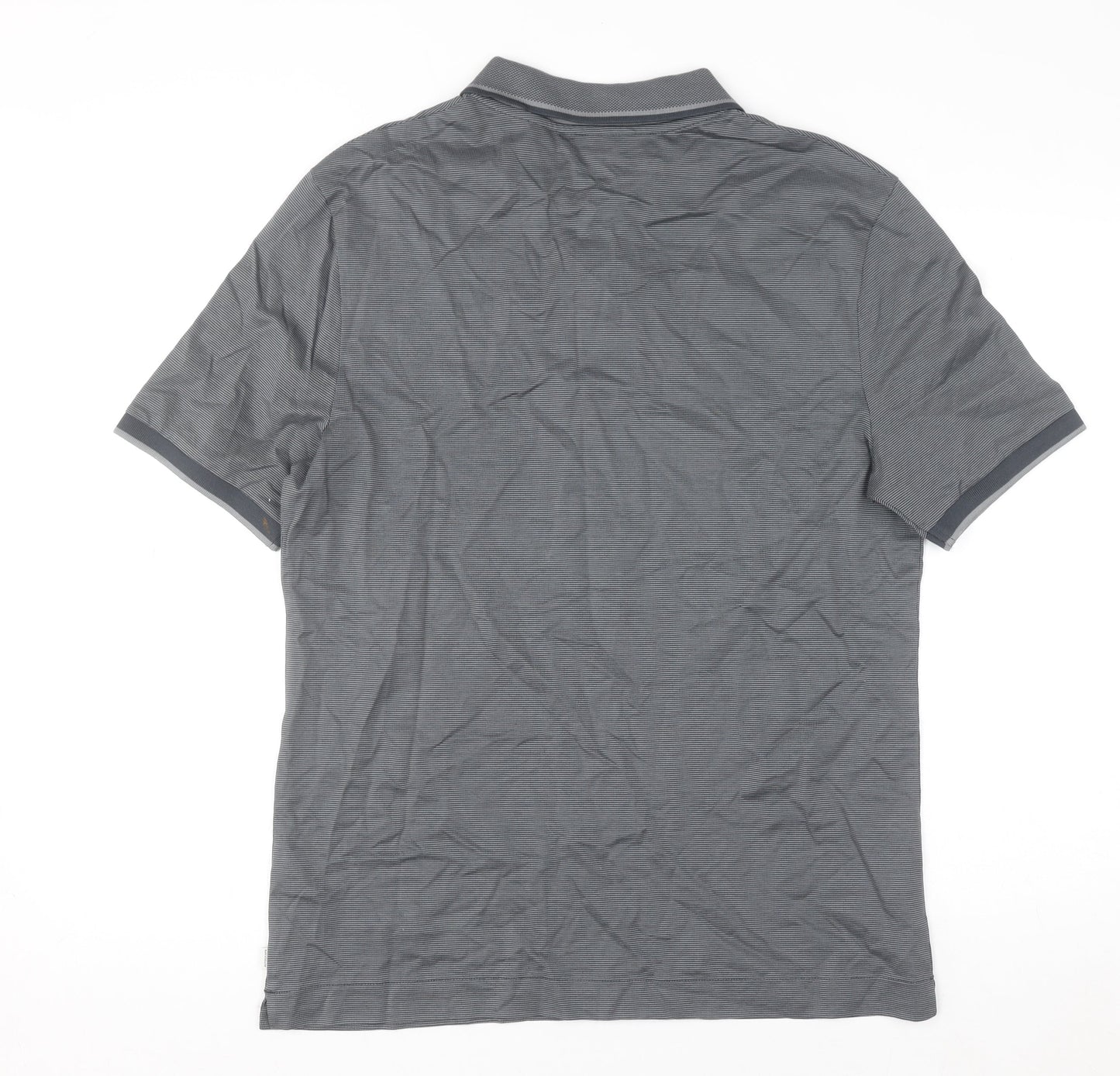 Marks and Spencer Men's Grey Striped Cotton Polo Shirt M