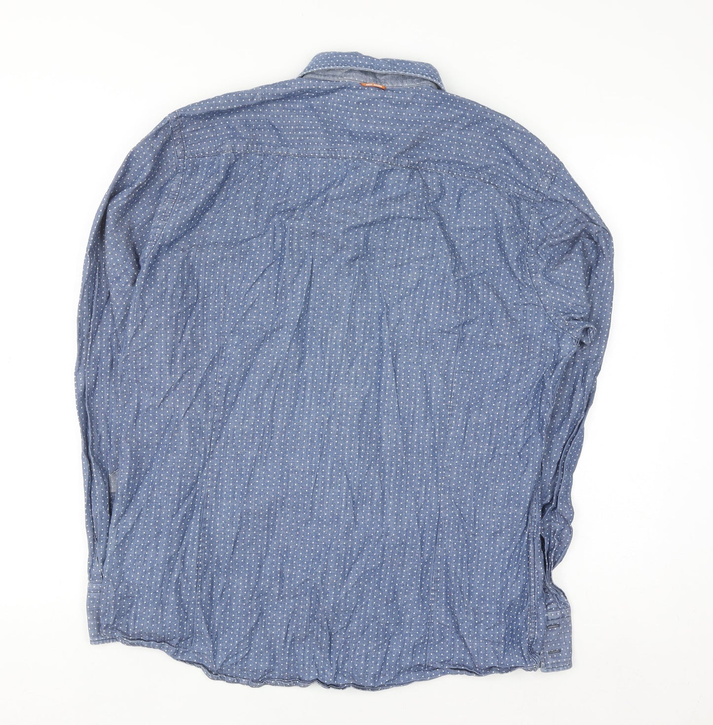 Hugo Boss Men's Blue Polka Dot Slim Fit Cotton Long Sleeve Shirt XL