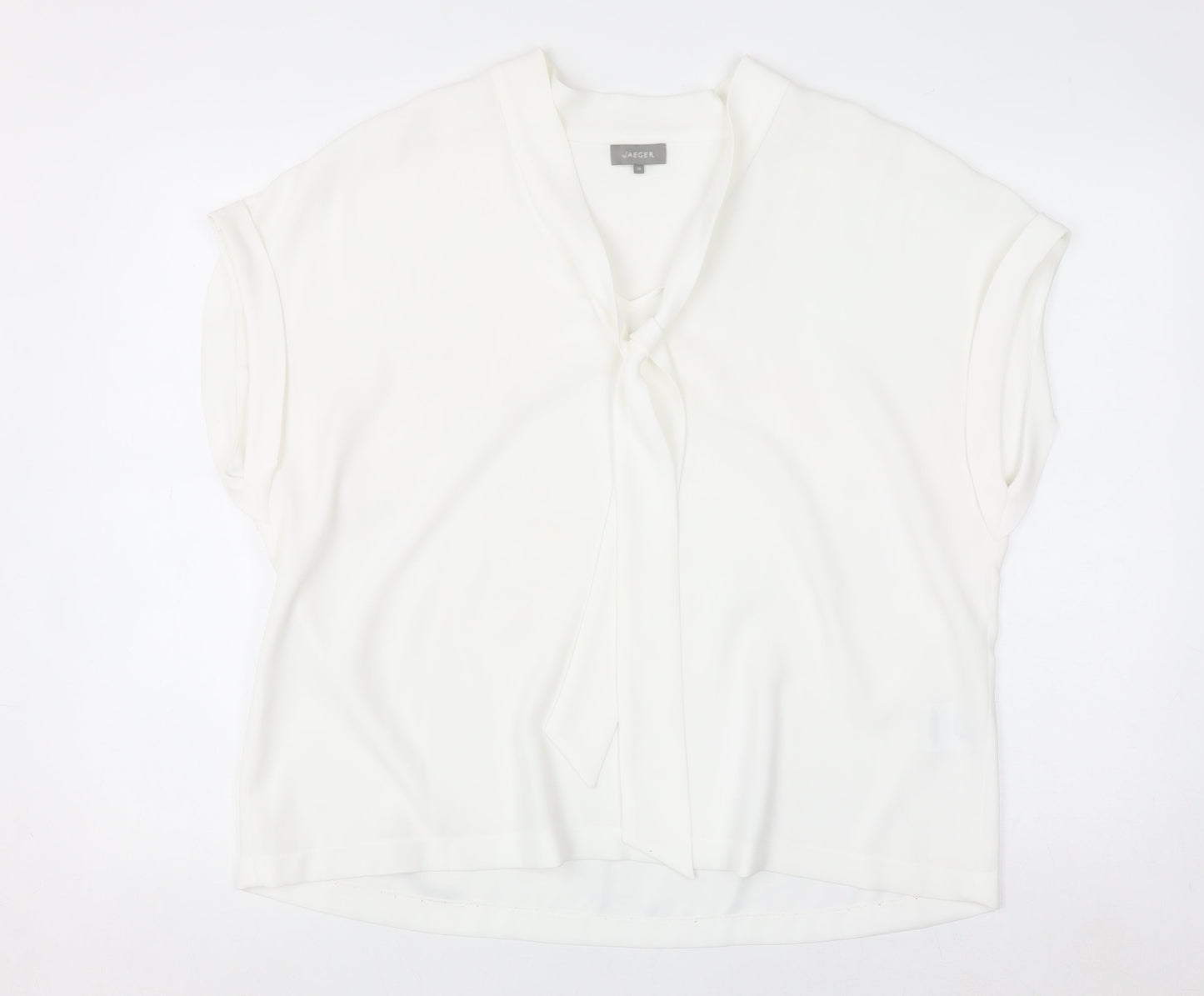 Jaeger Women's White Short Sleeve Tie Neck Blouse UK 18