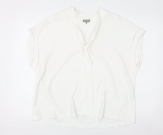 Jaeger Women's White Short Sleeve Tie Neck Blouse UK 18