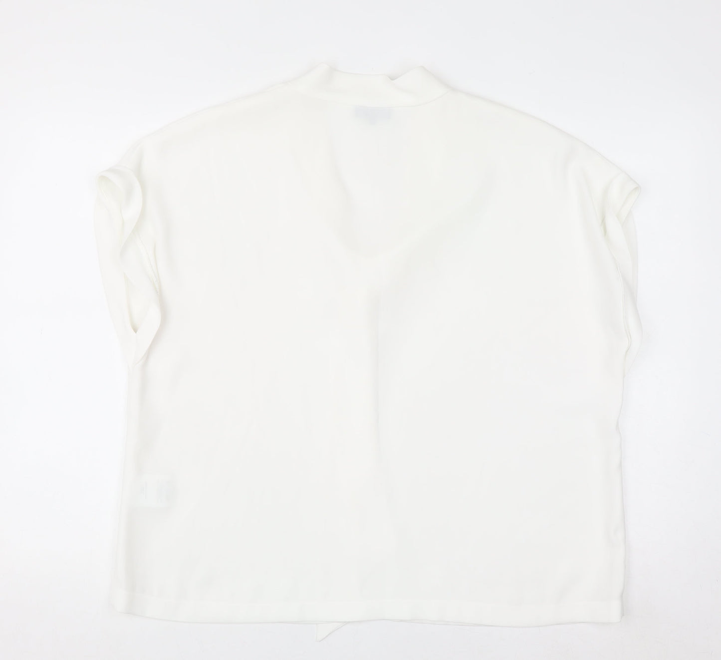 Jaeger Women's White Short Sleeve Tie Neck Blouse UK 18