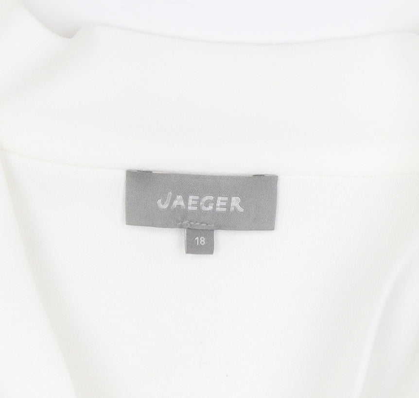Jaeger Women's White Short Sleeve Tie Neck Blouse UK 18