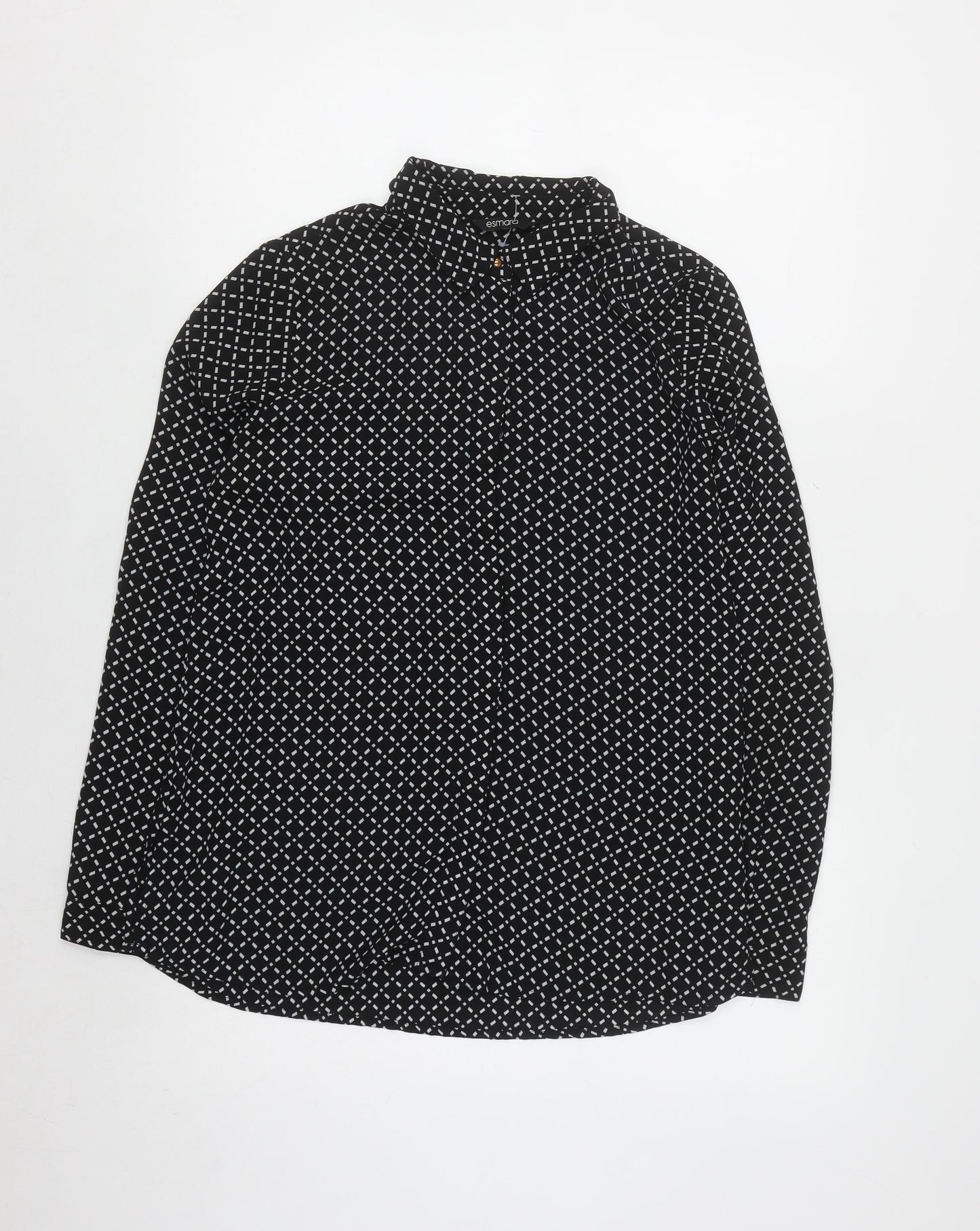 Esmara Women's Black Geometric Long Sleeve Button-Up Shirt Size 12