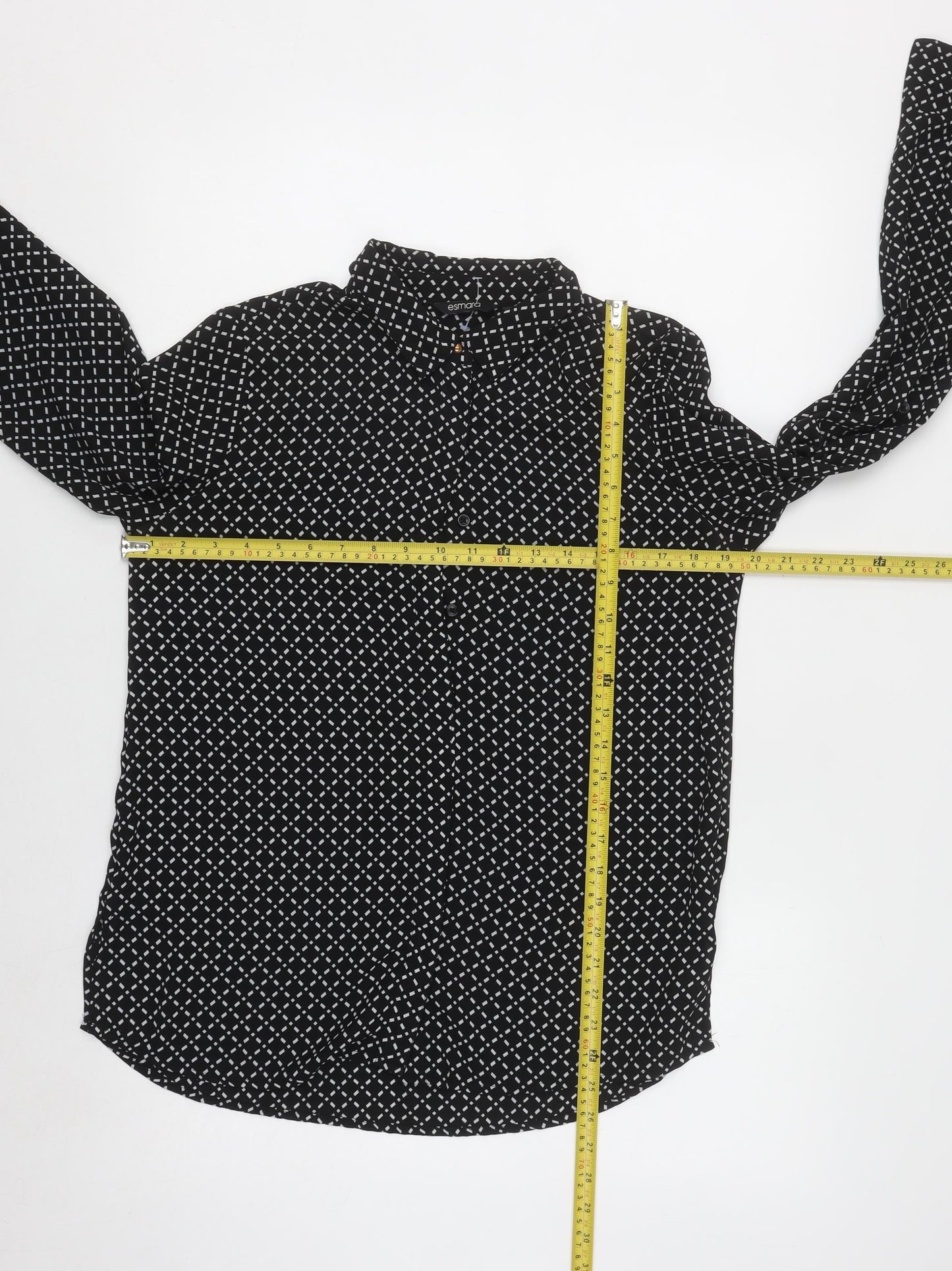 Esmara Women's Black Geometric Long Sleeve Button-Up Shirt Size 12