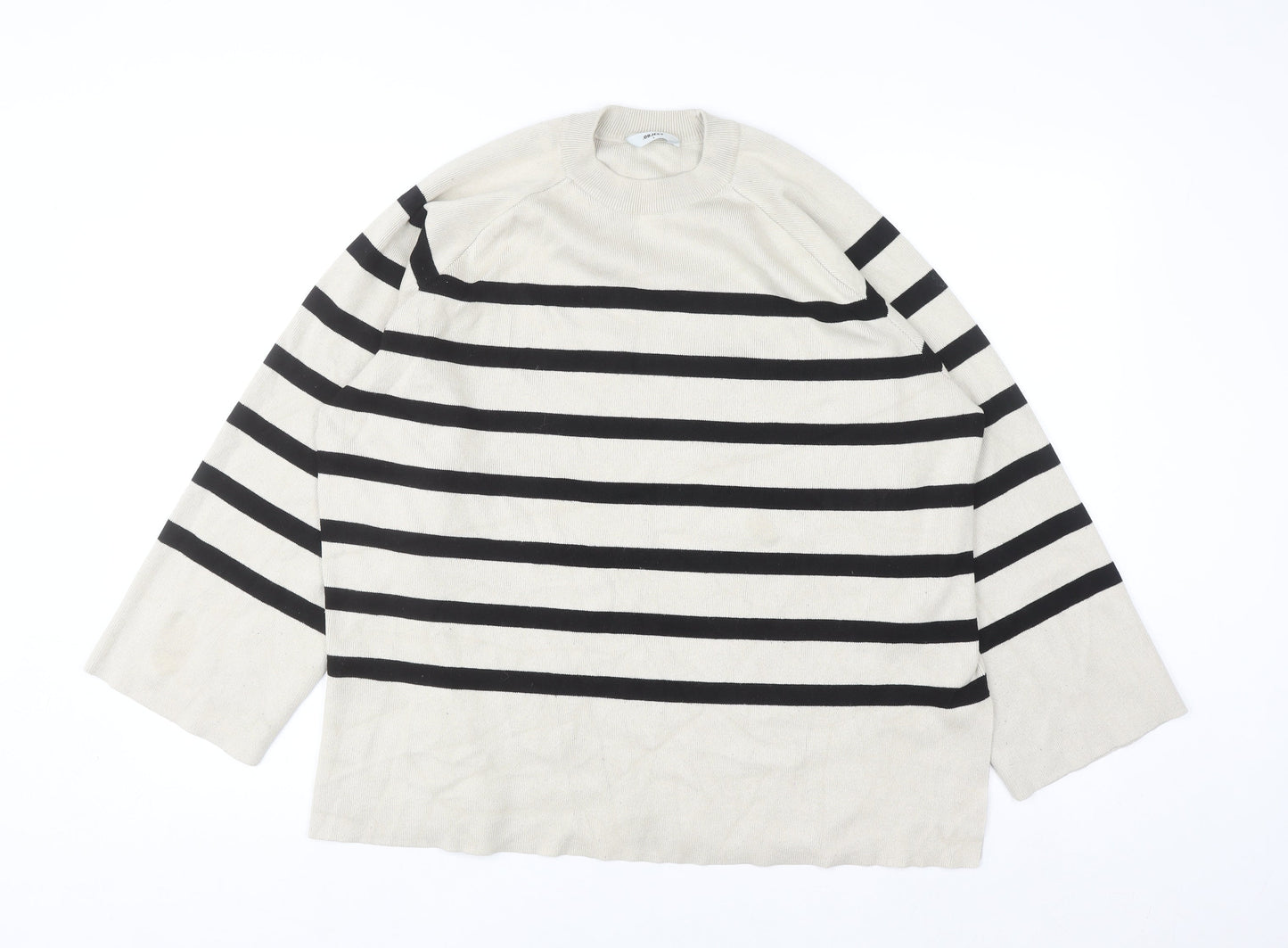 Object Women’s Beige Striped Knit Jumper L Long Sleeve Crew Neck