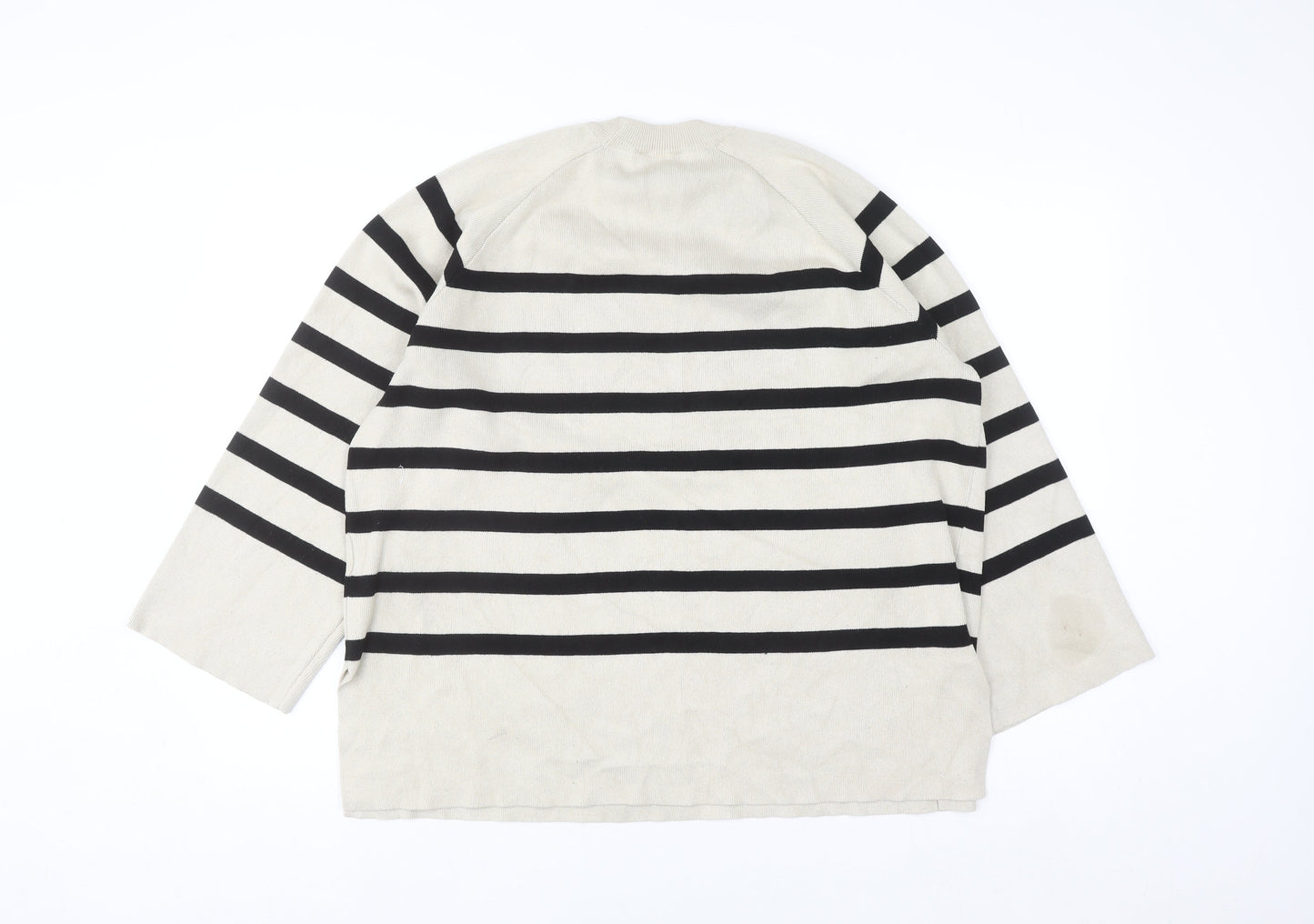 Object Women’s Beige Striped Knit Jumper L Long Sleeve Crew Neck