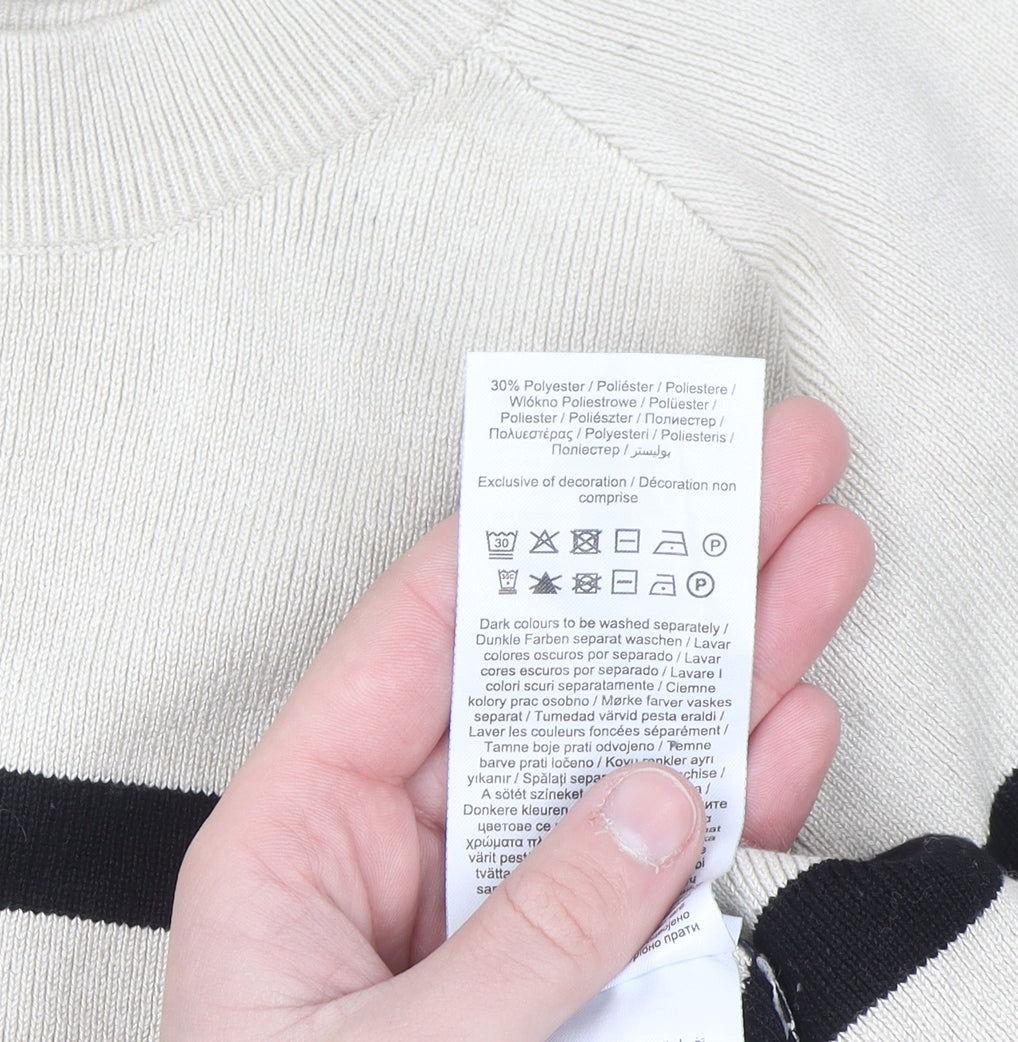 Object Women’s Beige Striped Knit Jumper L Long Sleeve Crew Neck