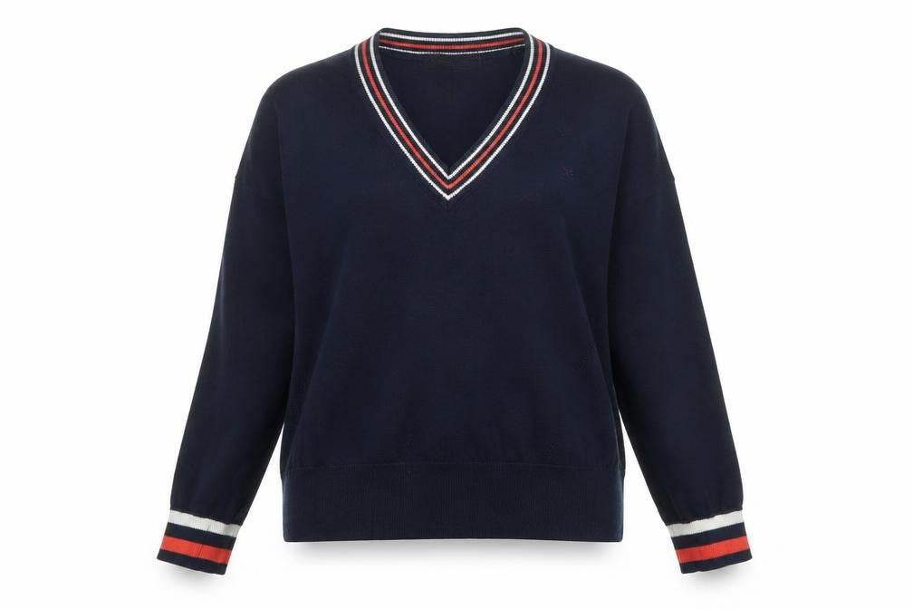 Marks & Spencer Women Blue V-Neck Cotton Jumper Size M