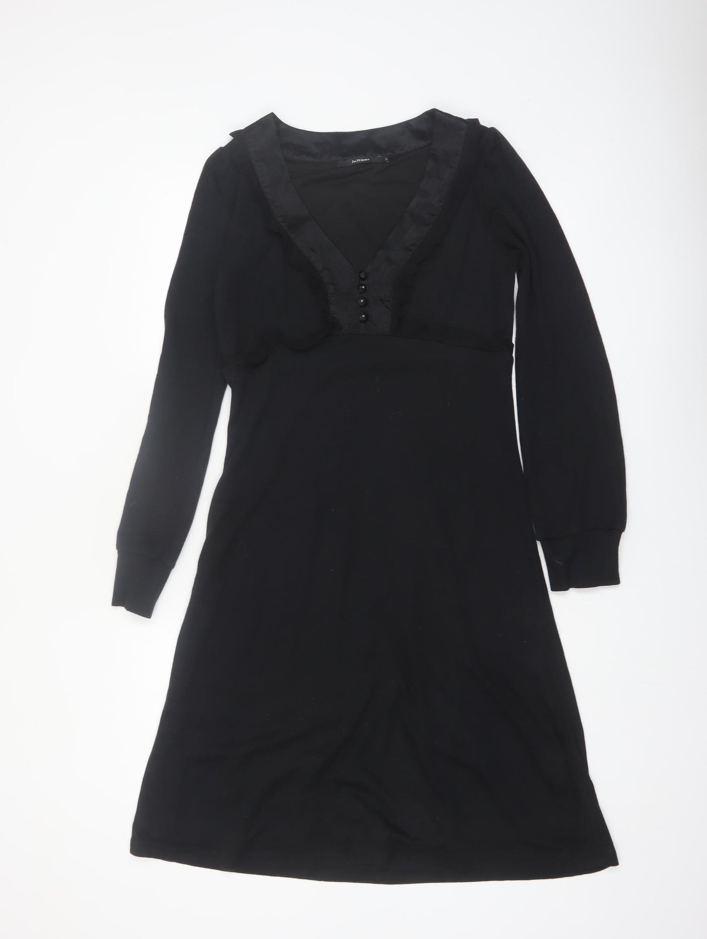 InWear Women's Black V-Neck Long Sleeve Knee Length A-Line Dress S