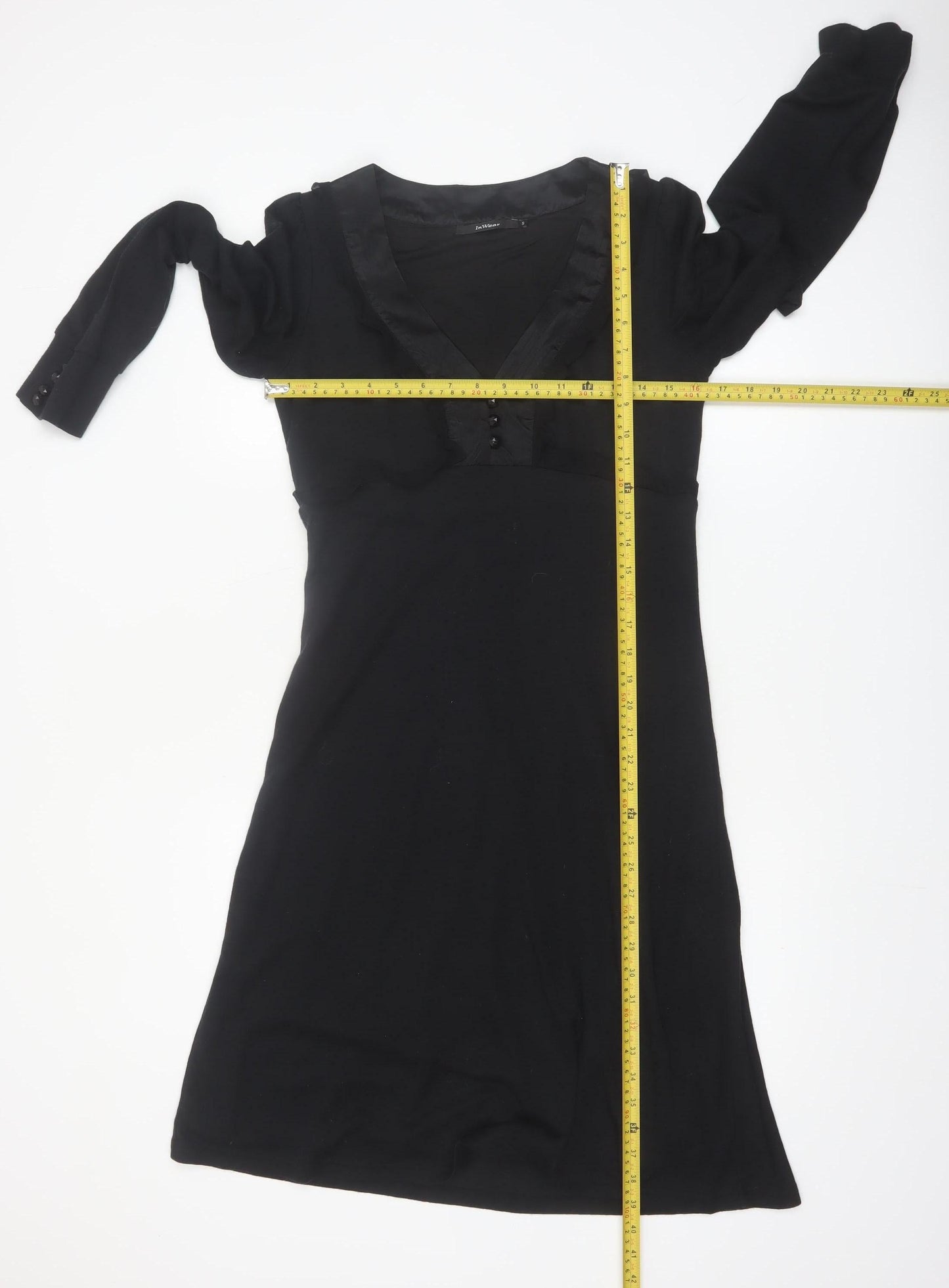 InWear Women's Black V-Neck Long Sleeve Knee Length A-Line Dress S