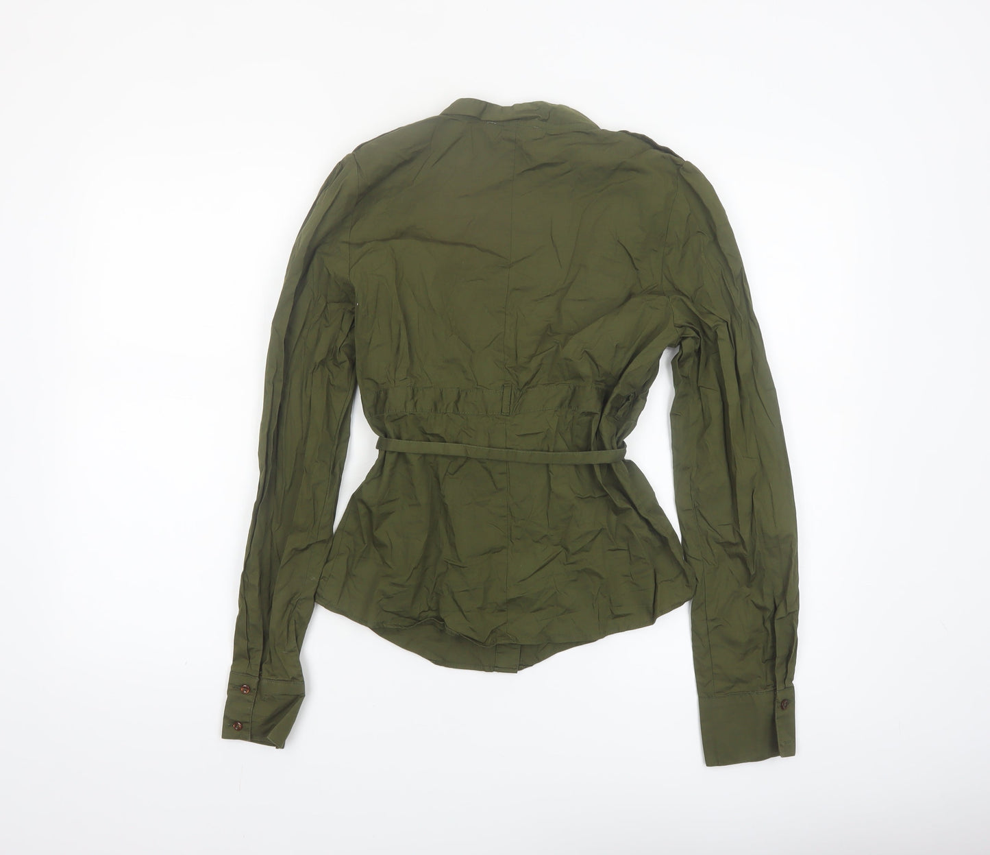 Kookai Women's Green Wrap Button-Up Blouse Size 12 Long Sleeve