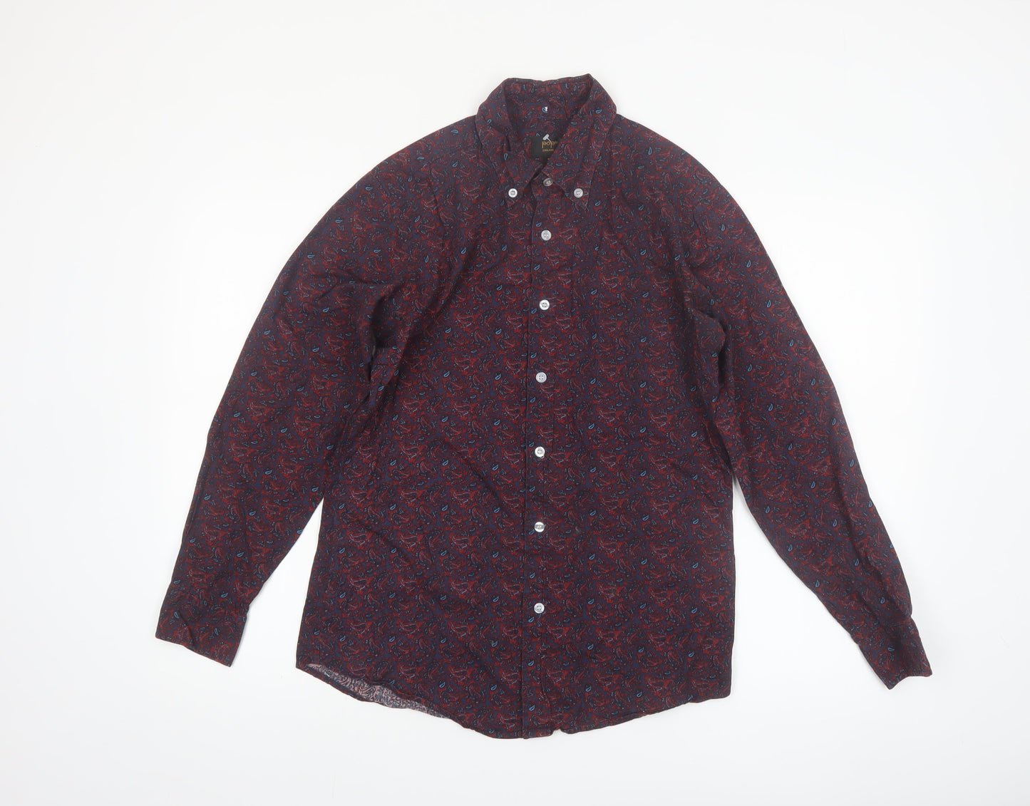 Pop England Men's Red Paisley Long Sleeve Cotton Button-Up Shirt Size S