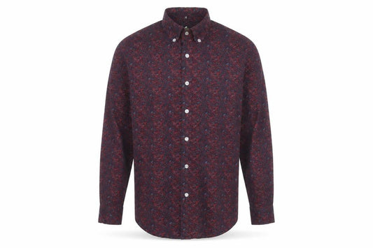 Pop England Men's Red Paisley Long Sleeve Cotton Button-Up Shirt Size S