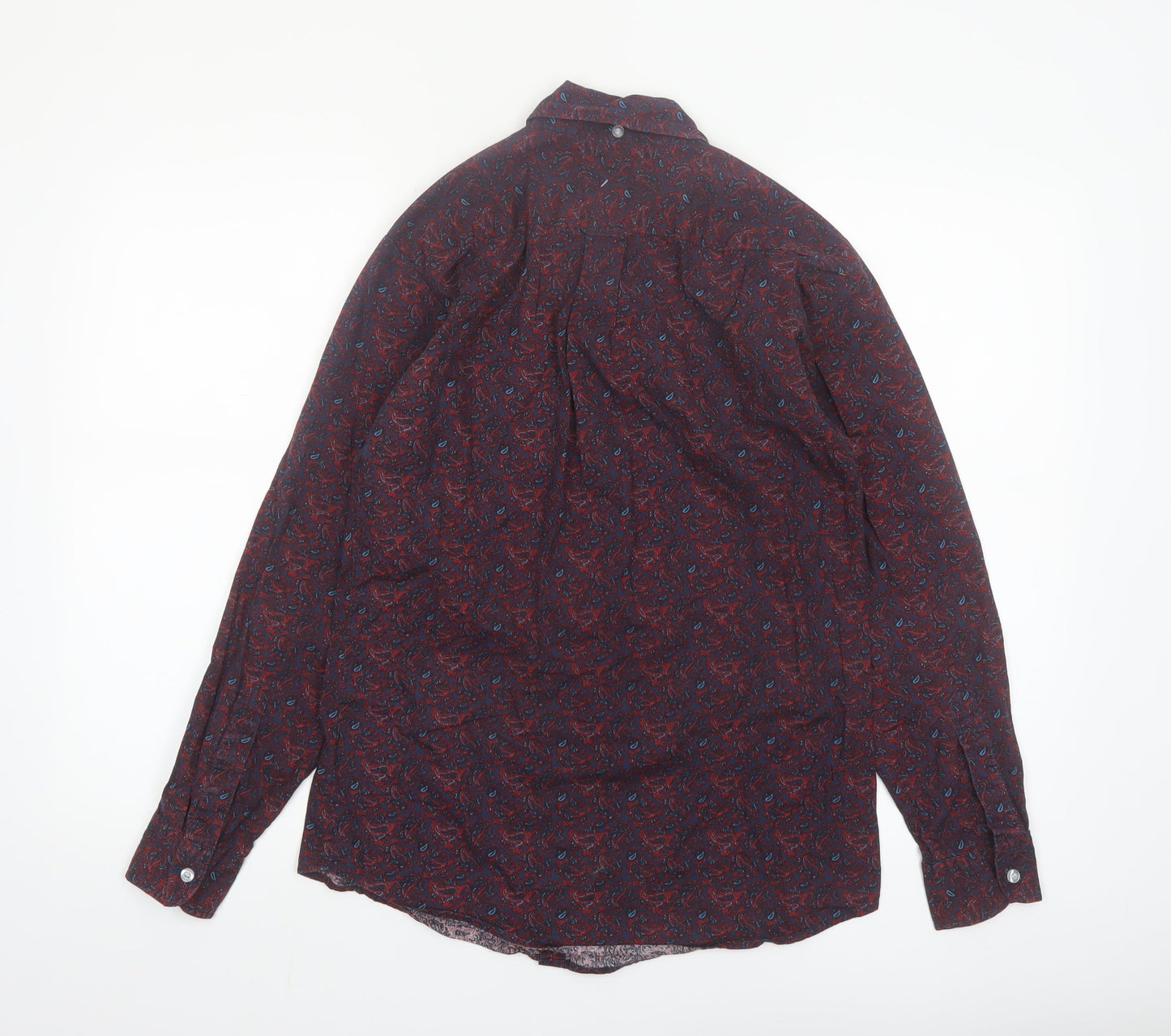 Pop England Men's Red Paisley Long Sleeve Cotton Button-Up Shirt Size S