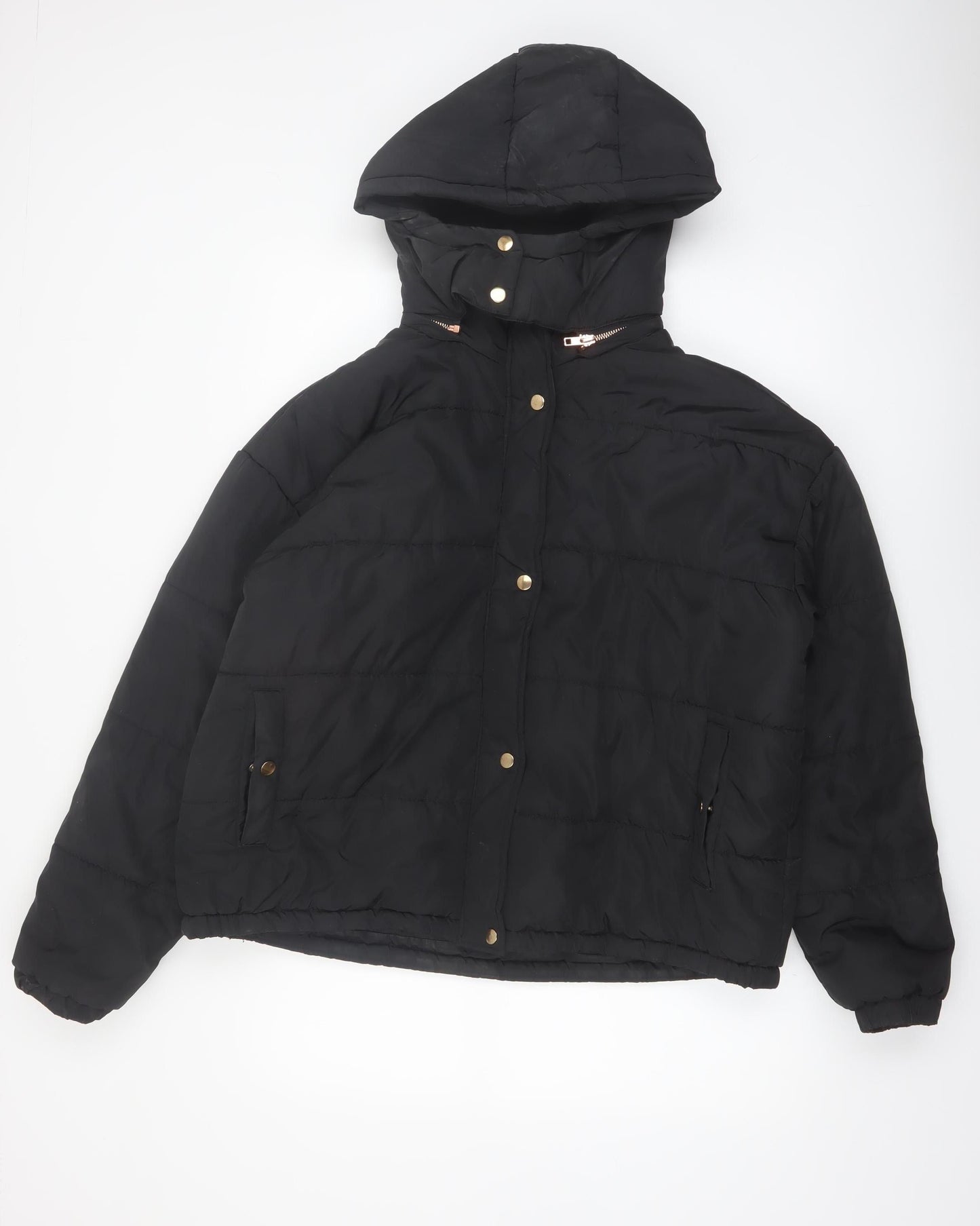 Boohoo Women’s Black Puffer Jacket Hooded Size 14 Winter Coat