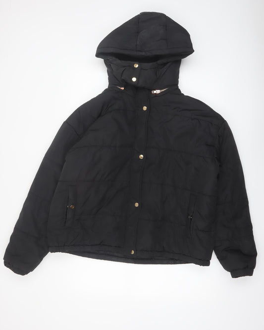 Boohoo Women’s Black Puffer Jacket Hooded Size 14 Winter Coat