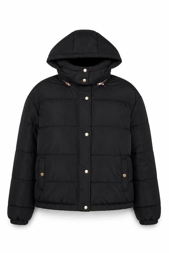 Boohoo Women’s Black Puffer Jacket Hooded Size 14 Winter Coat